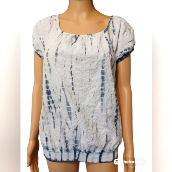 Ruff Hewn Tops - Women's Short Sleeve Size Small Tie Dye and Eyelet Embroidered Shirt